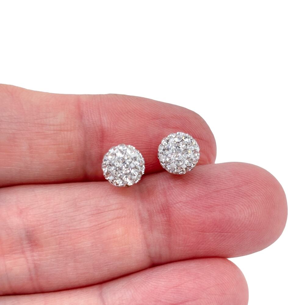 Vintage Sterling Silver 925 Crystal Pavé Ball Stud Earrings